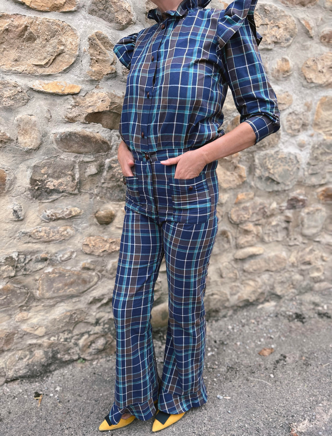 PANTALONES CHURRO CUADROS AZUL MARINO
