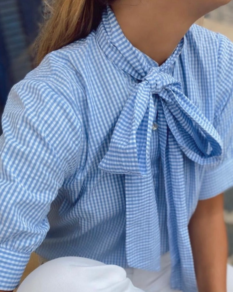 CAMISA MAHÓN M/C MICRO VICHY AZUL CLARO